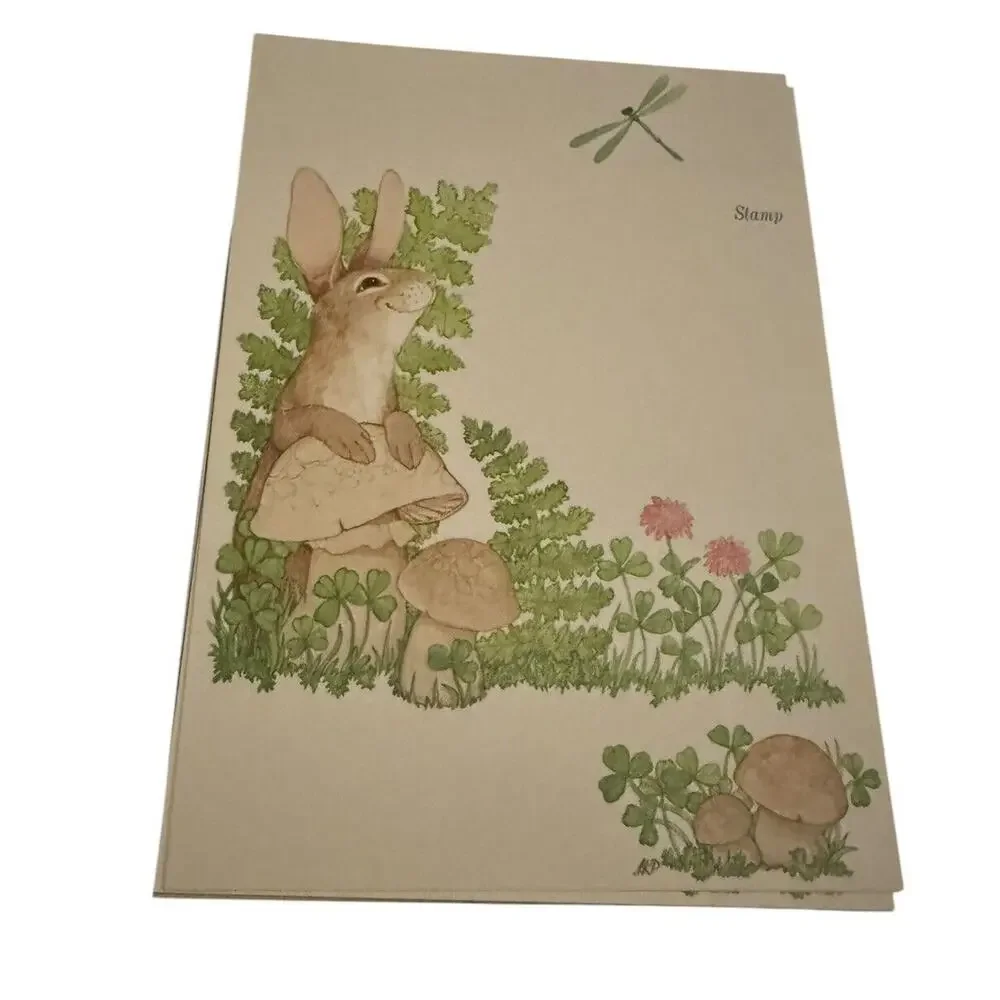 Stationary VTG Woodland Animal‎ Fold Over Card Bunny Rabbit Baby Fawn Snail Mail